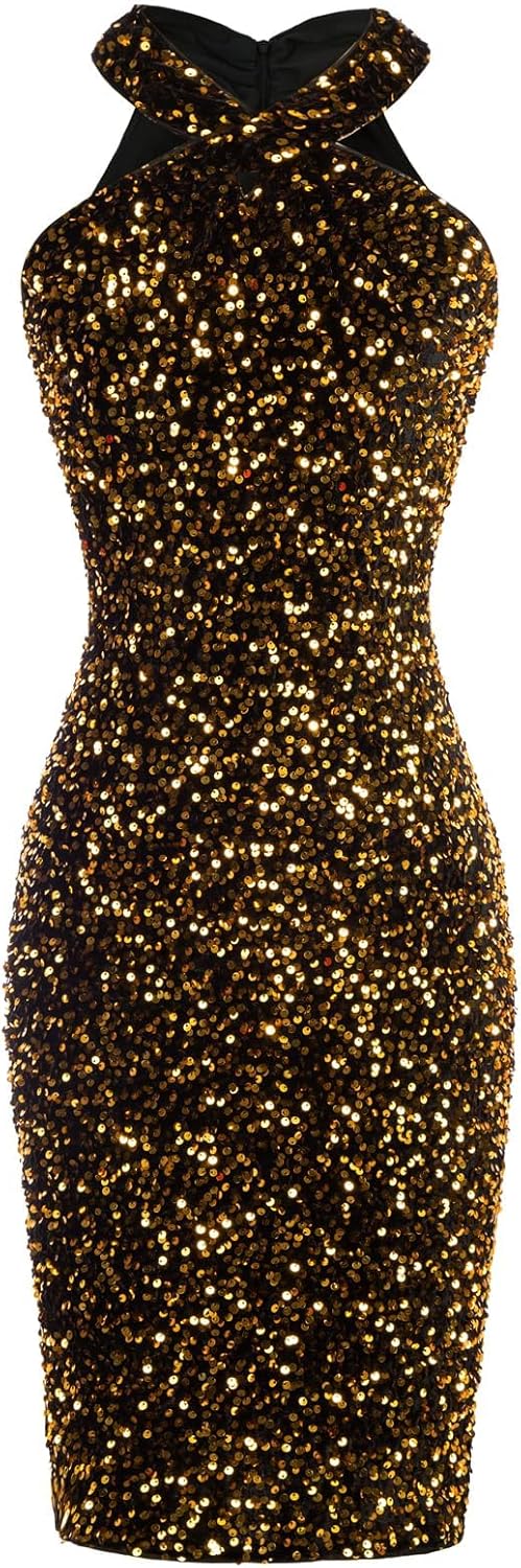 Sequin Dress for Women by GRACE KARIN - Sparkly Halter Mini