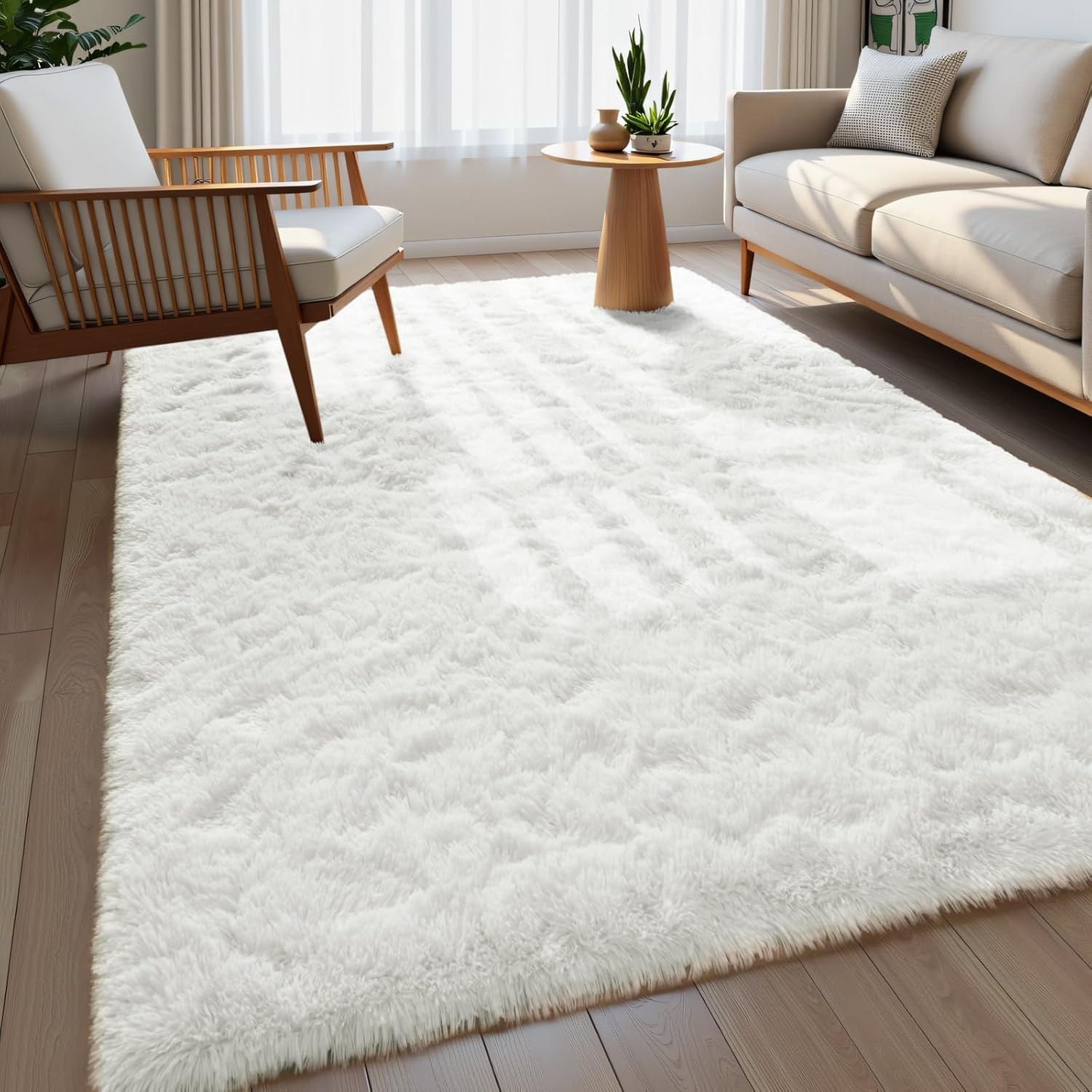 Fluffy Area Rugs for Bedroom Decor Aesthetic, 5x7 Cream White