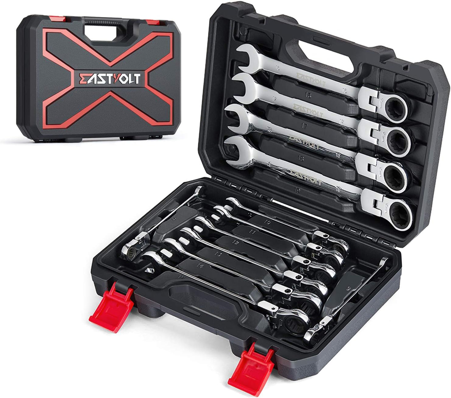 Eastvolt 12-Piece Flex-Head Ratcheting Wrench Set for Mechanics