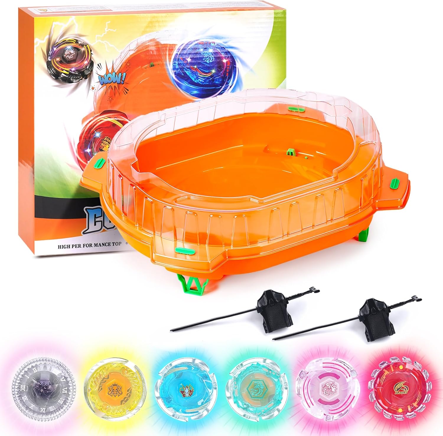 Stadium Battle Top Set with Light Ignite Spinning Tops for Kids