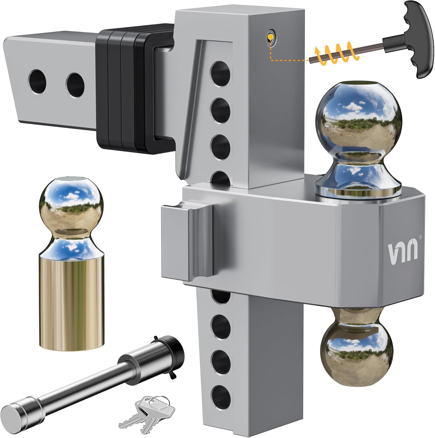 VNN Adjustable Drop Hitch with Interchangeable Tri-Balls Design