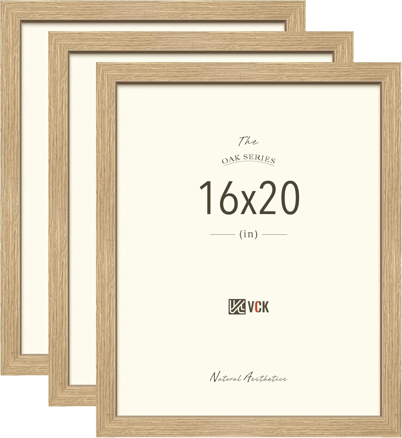 VCK 16x20 Solid Wood Poster Frames for Wall - 3 Pack Natural Oak