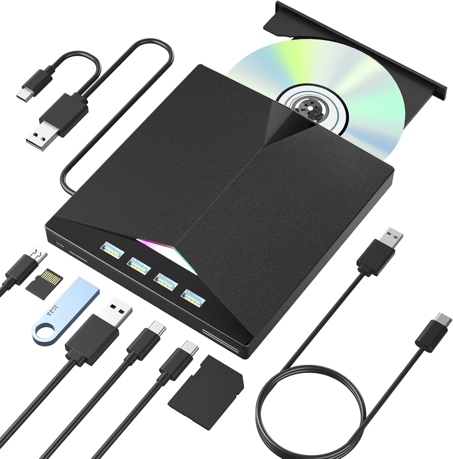 Alphami External CD/DVD Drive: 7-in-1 Portable Burner