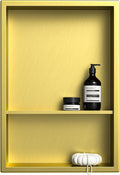 Stainless Steel Shower Niche 18 in x 12 in Gold - Vertical Two-Tier