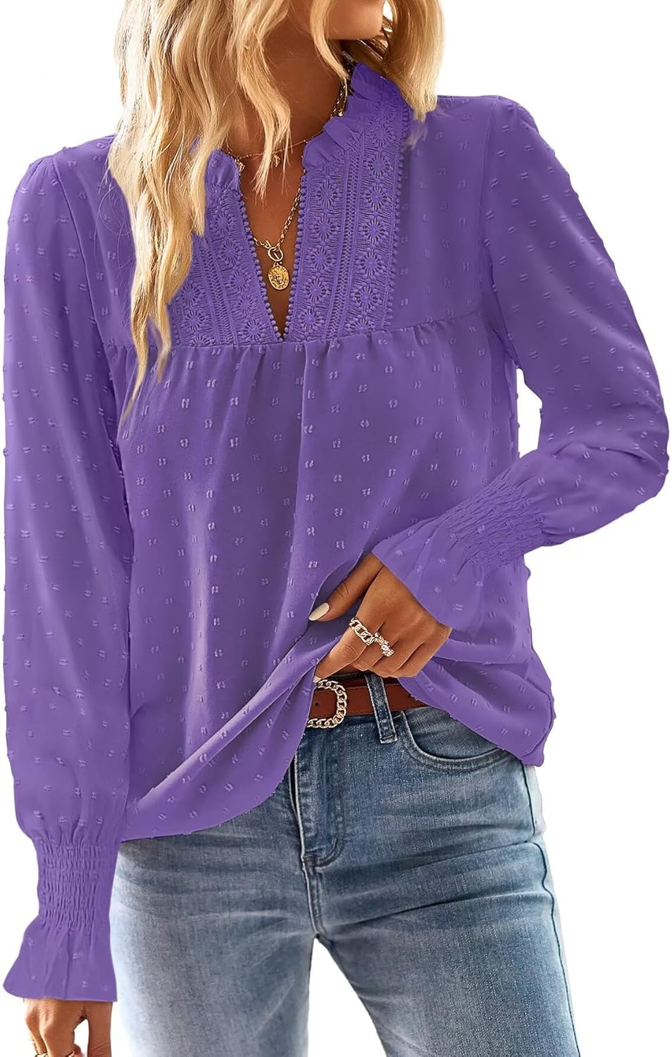 Womens Tops Butterfly Sleeve V Neck Blouses for Casual Style