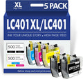LC401XL LC401 5-Pack Ink Cartridges for Brother Printers - High Yield
