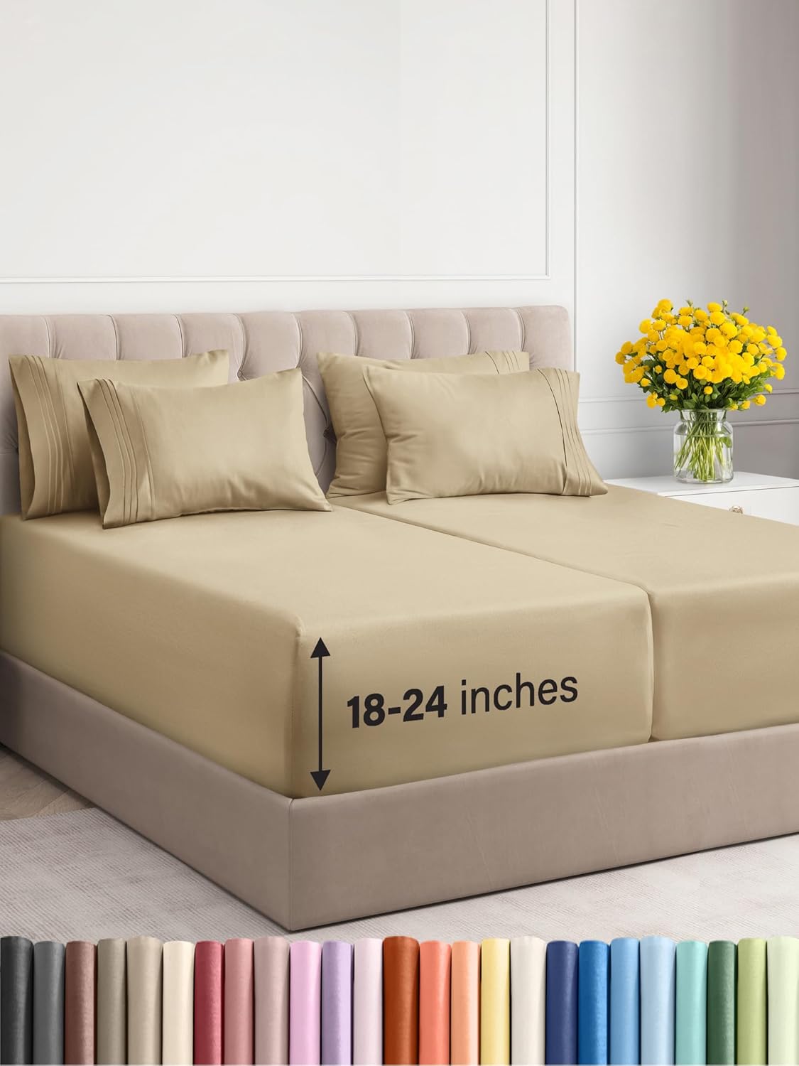 Ultra Deep Cooling Split King Sheets - Hotel Luxury - Beige, Split King