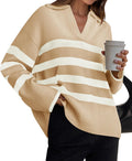 Striped Chunky Knit V Neck Oversized Pullover Sweater - Cozy Fall