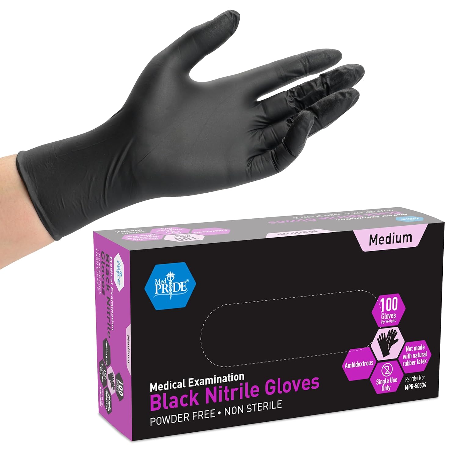 Med Pride Black Nitrile Gloves 6 mil Thick