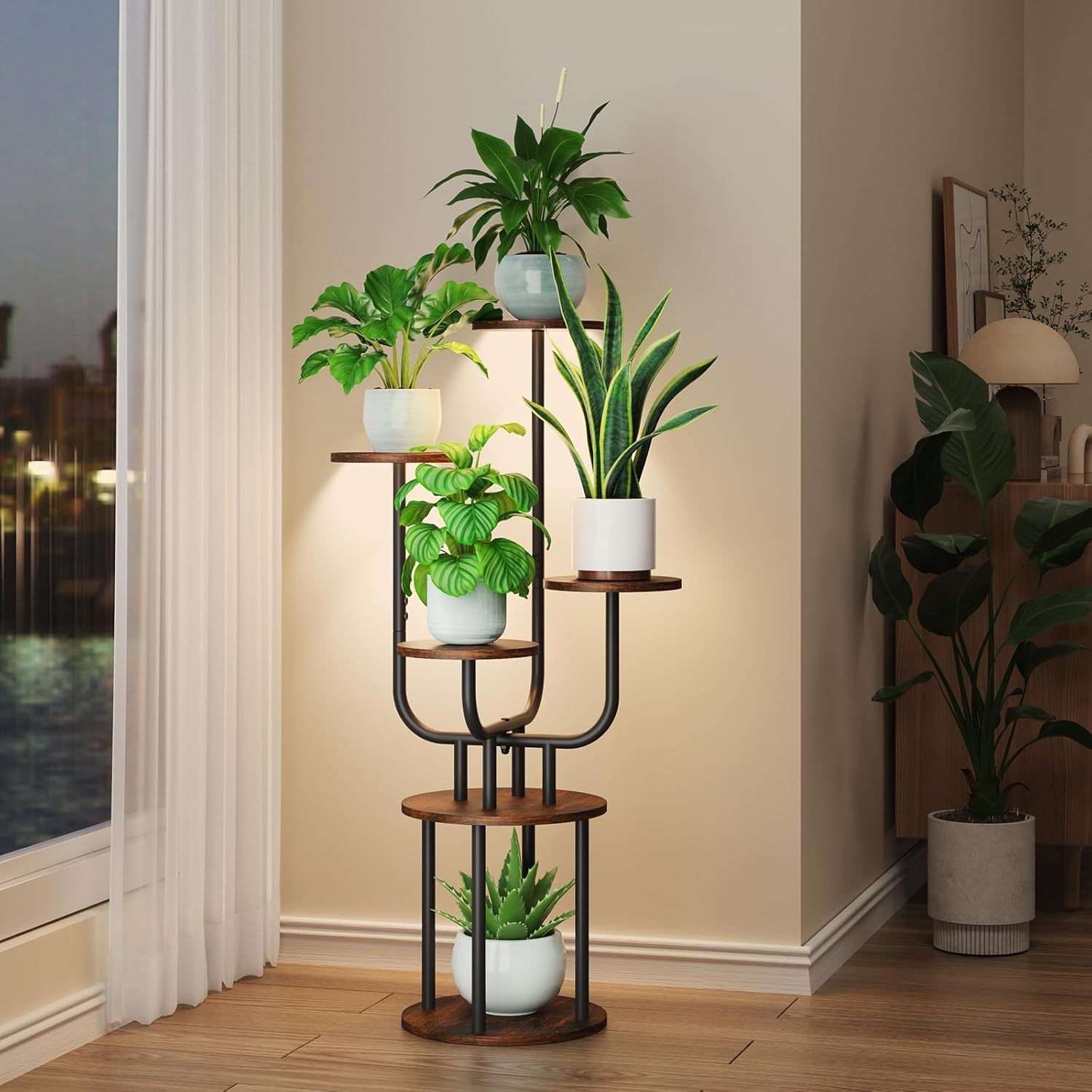 Indoor Plant Stand with Grow Light - 6 Tier Tall Shelf Rack