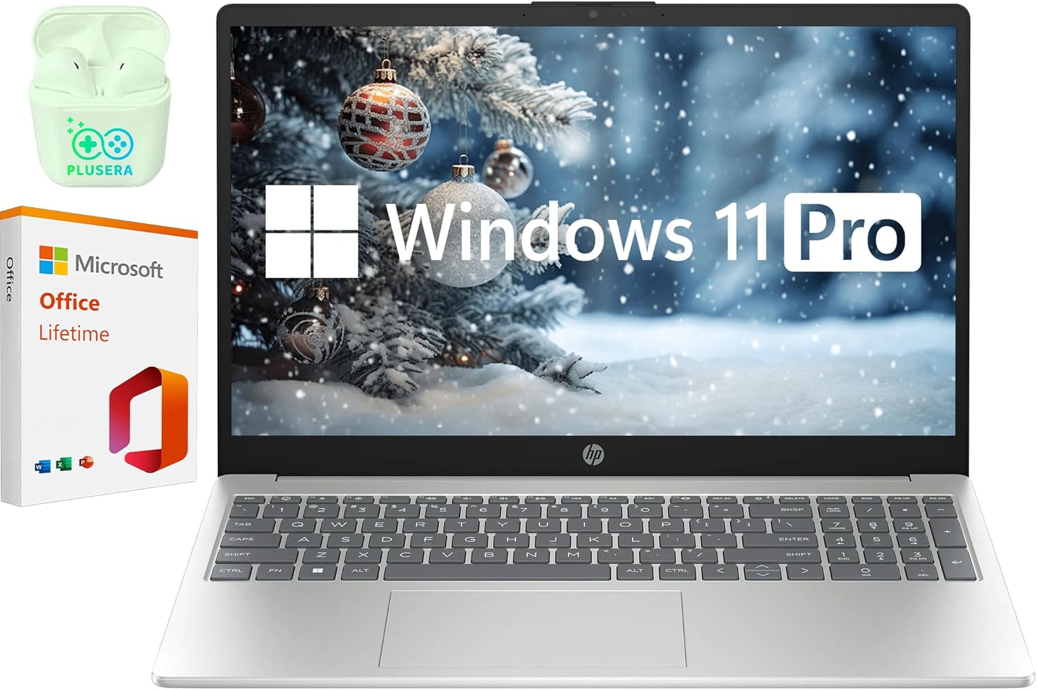 HP 15.6 FHD 10-Core i5 Laptop, 32GB RAM & 1TB SSD, Win 11 Pro - Microsoft Office & PLUSERA Earphones