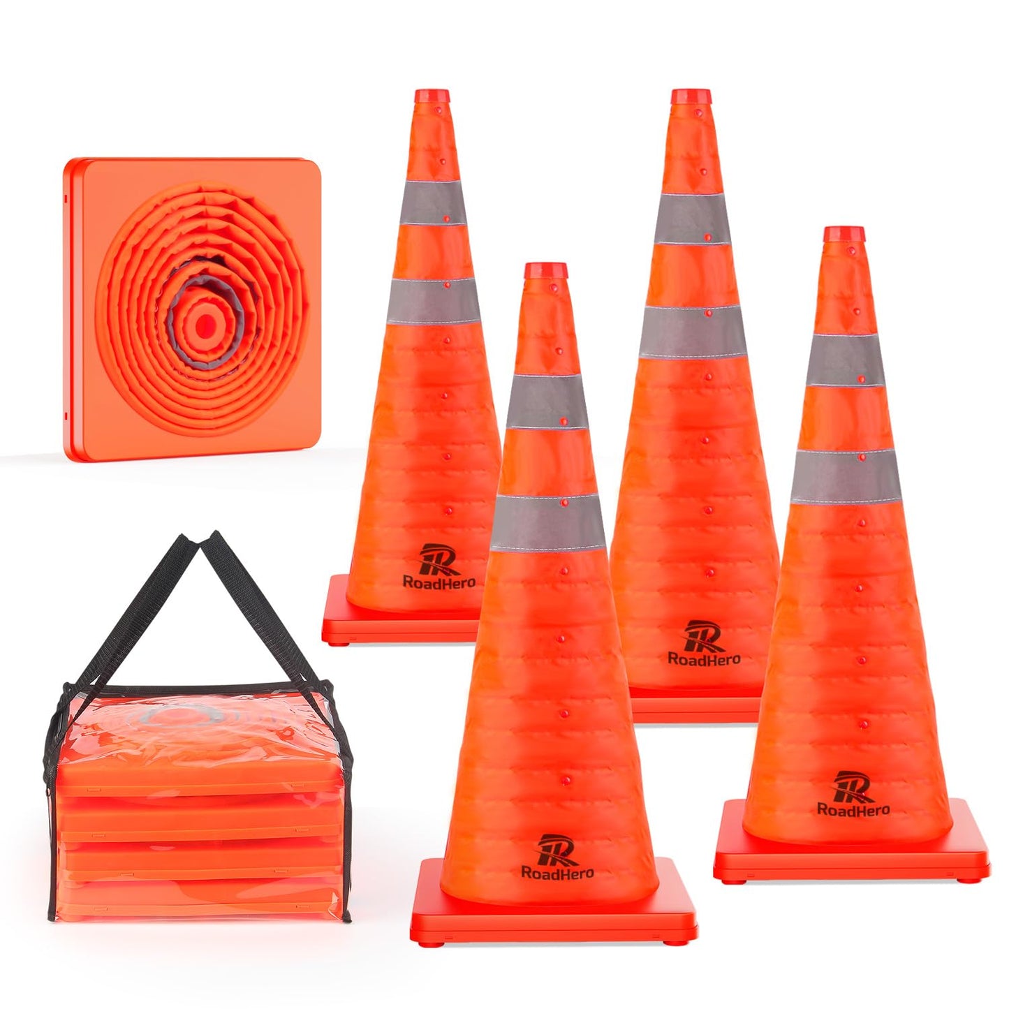 RoadHero 28 Inch Collapsible Traffic Safety Cones for Road Use