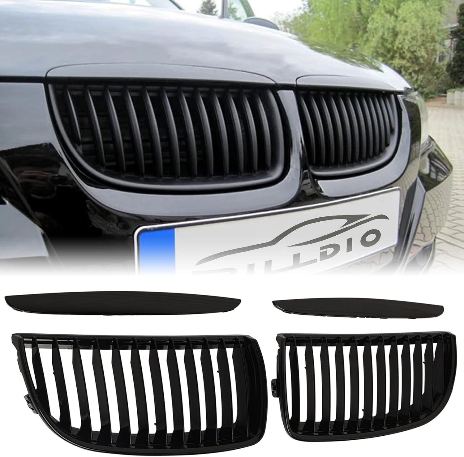 E90 Grille - Black Kidney Single Slats Grill for BMW 3 Series
