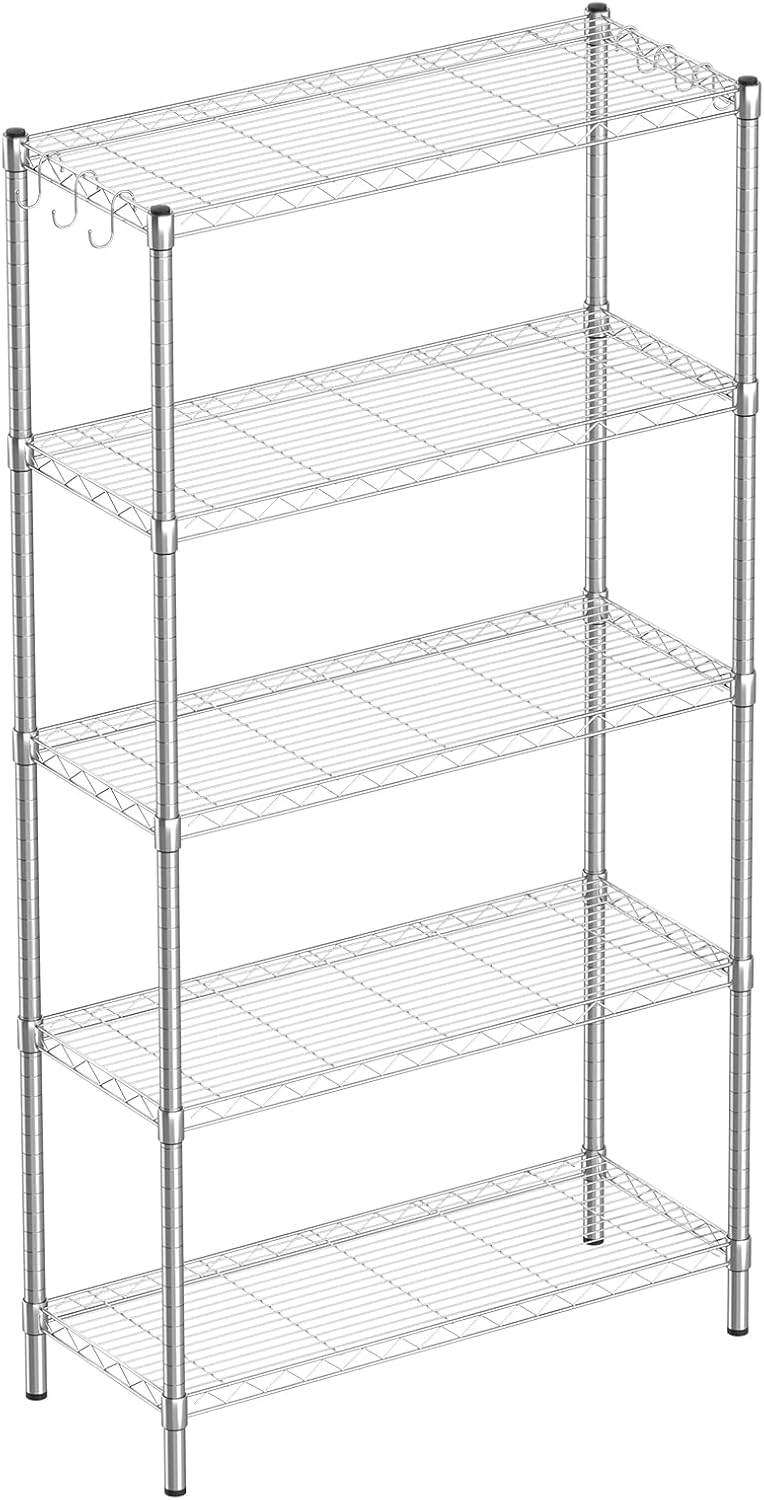 5-Shelf Adjustable Metal Shelf Wire Shelving Unit for Storage