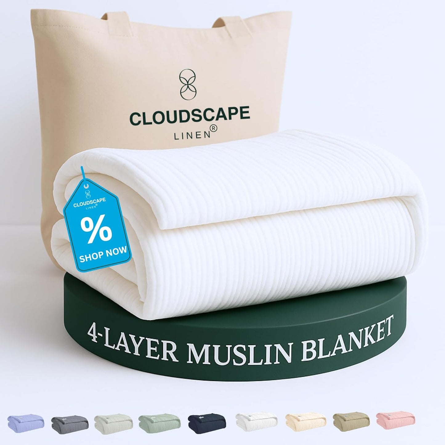 Cloud Scape Linen Oversized Muslin Blanket Queen Size 92x92