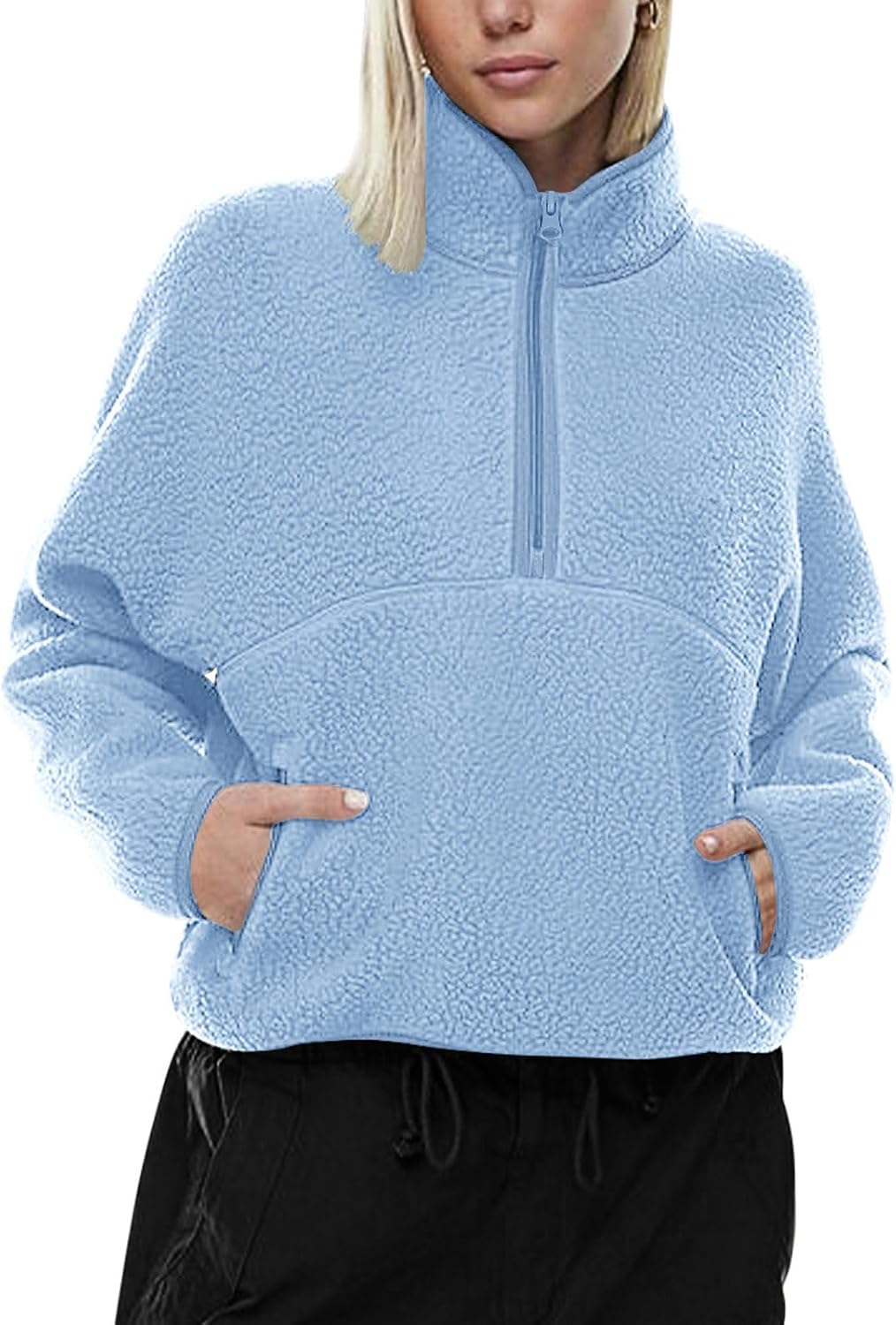 LASLULU Womens Half Zip Pullover Cropped Sweatshirts for Winter