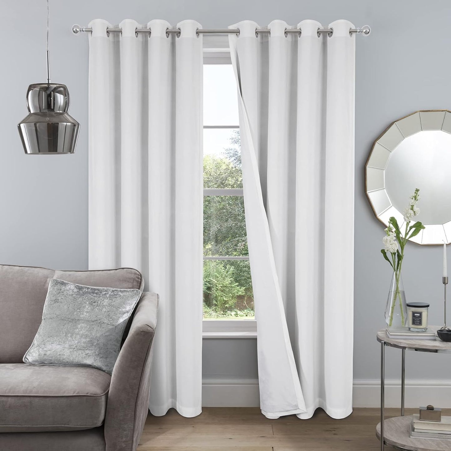 always4u White Velvet Blackout Curtains - Energy Saving Small Window Set