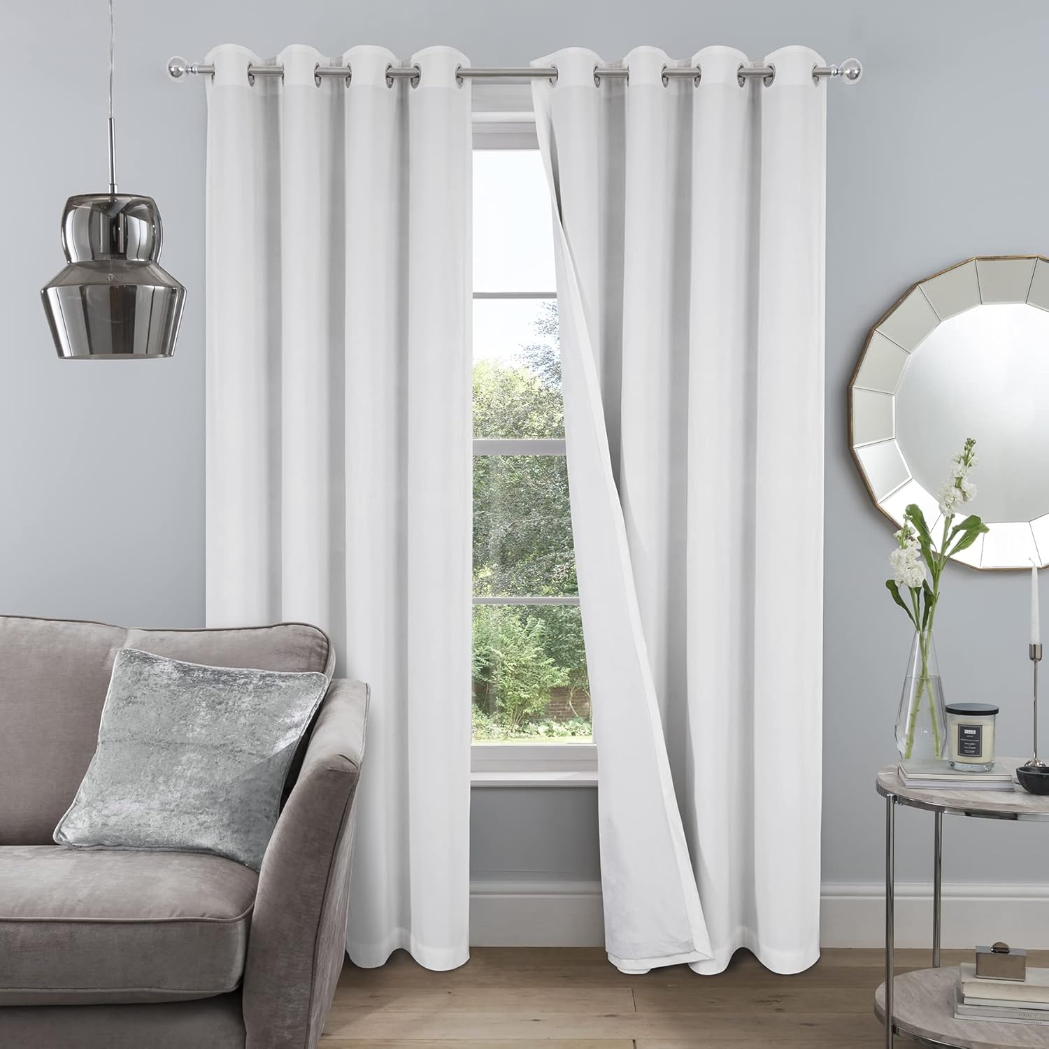 always4u White Velvet Blackout Curtains - Energy Saving Small Window Set