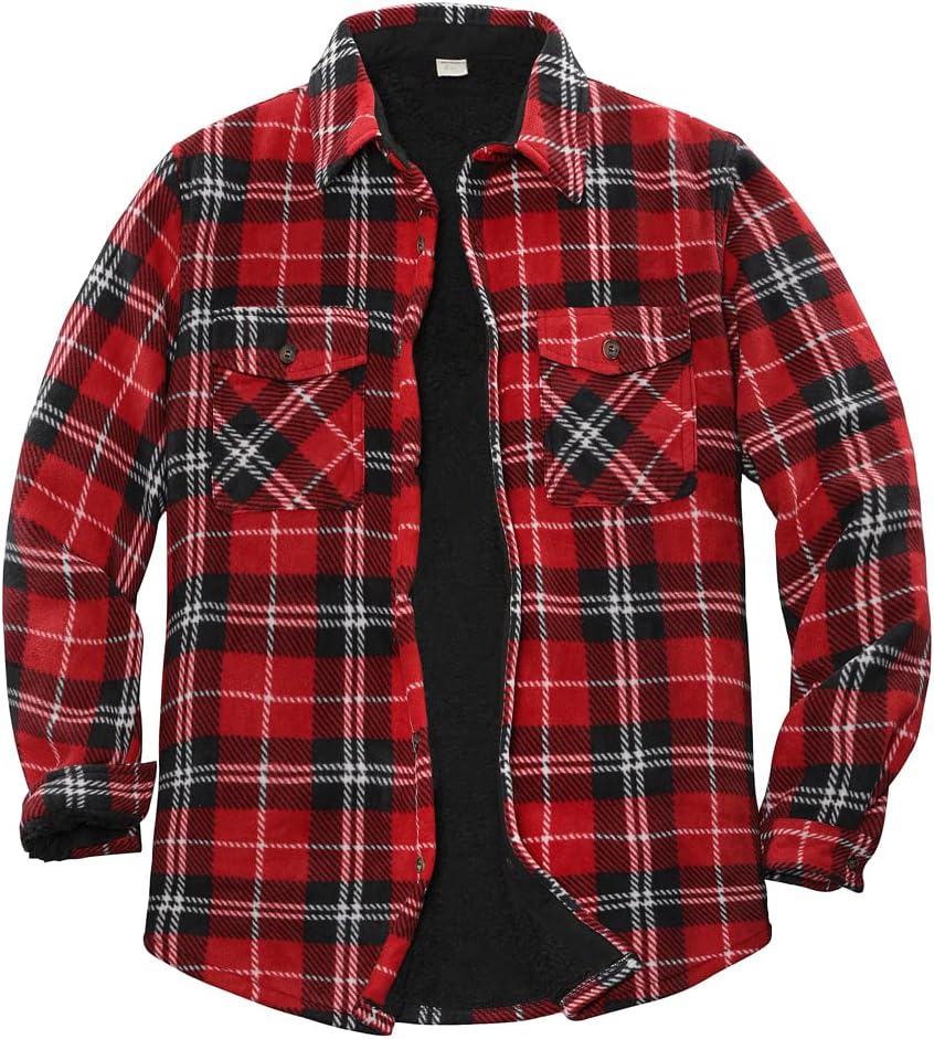 ZENTHACE Men's Warm Sherpa Lined Fleece Plaid Flannel Jacket