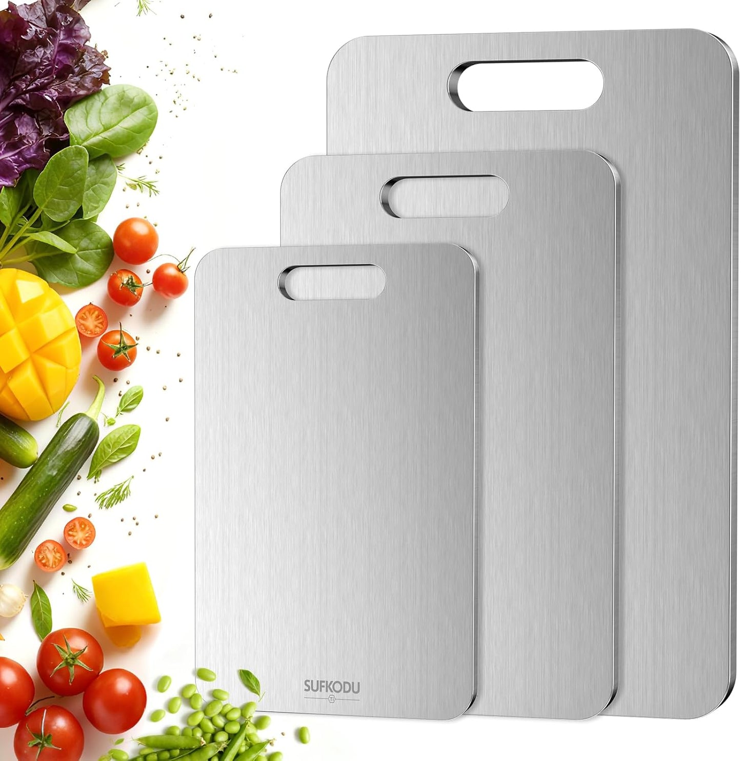 Titanium Cutting Boards Set of 3 for Kitchen - Non-Toxic & Durable