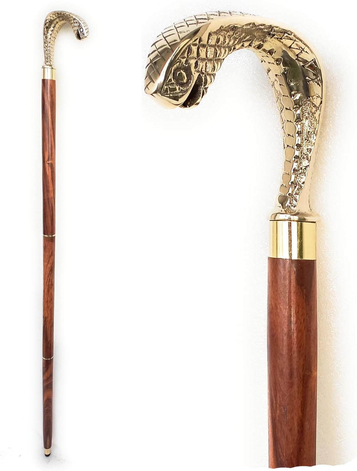 Handmade Wooden Walking Cane with Ergonomic Brass Handle Design