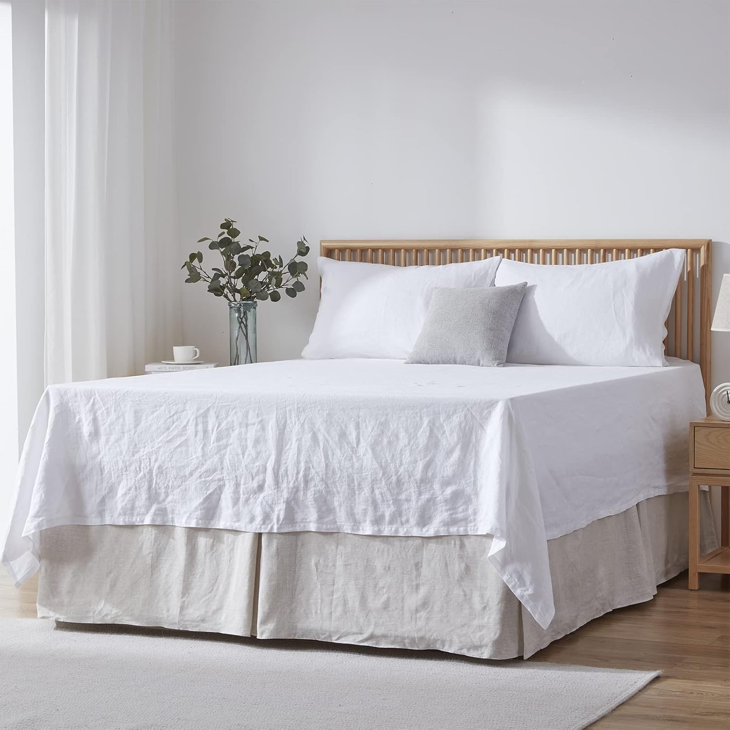 Belgian Linen Bed Skirt with Tailored Drop for Queen Size Beds