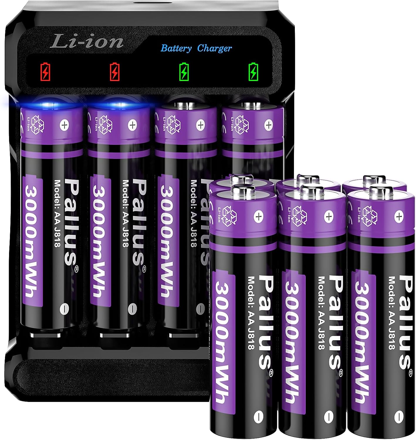 Pallus Lithium Rechargeable AA Batteries with Fast Charger Pack