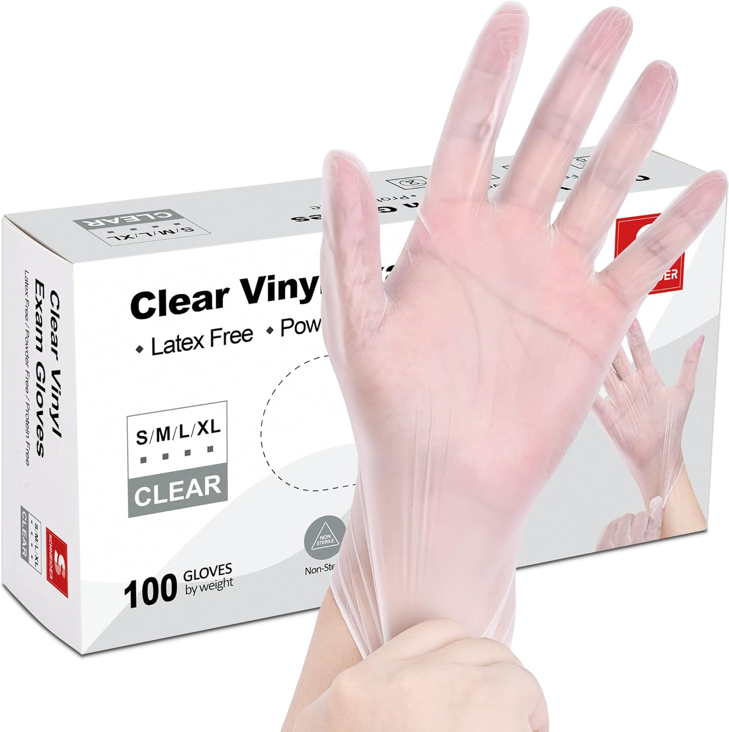 Schneider Clear Vinyl Exam Gloves, Latex-Free, Powder-Free, Food Safe