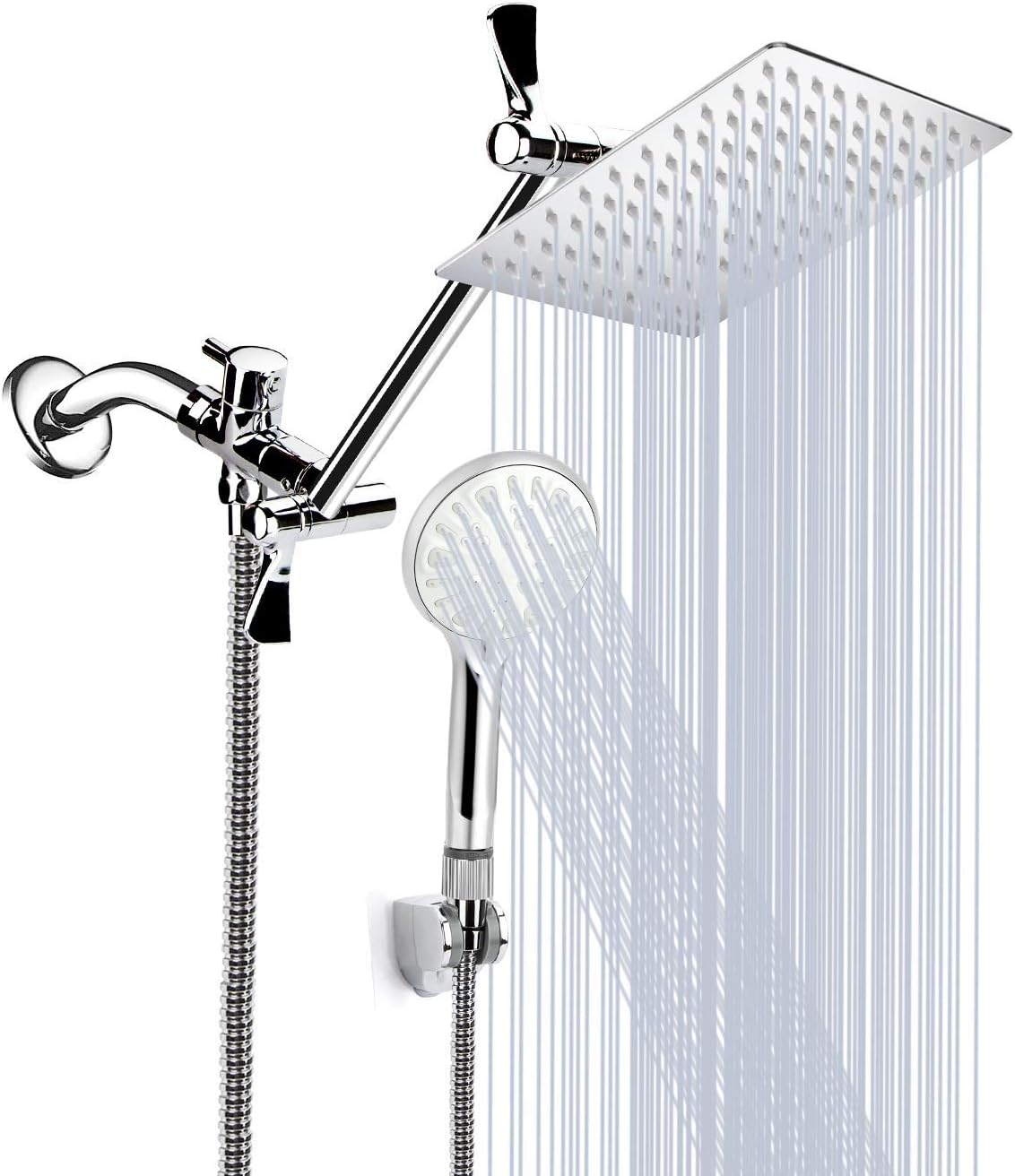 10 Inch High Pressure Rainfall Shower Head Combo with 11 Inch Arm