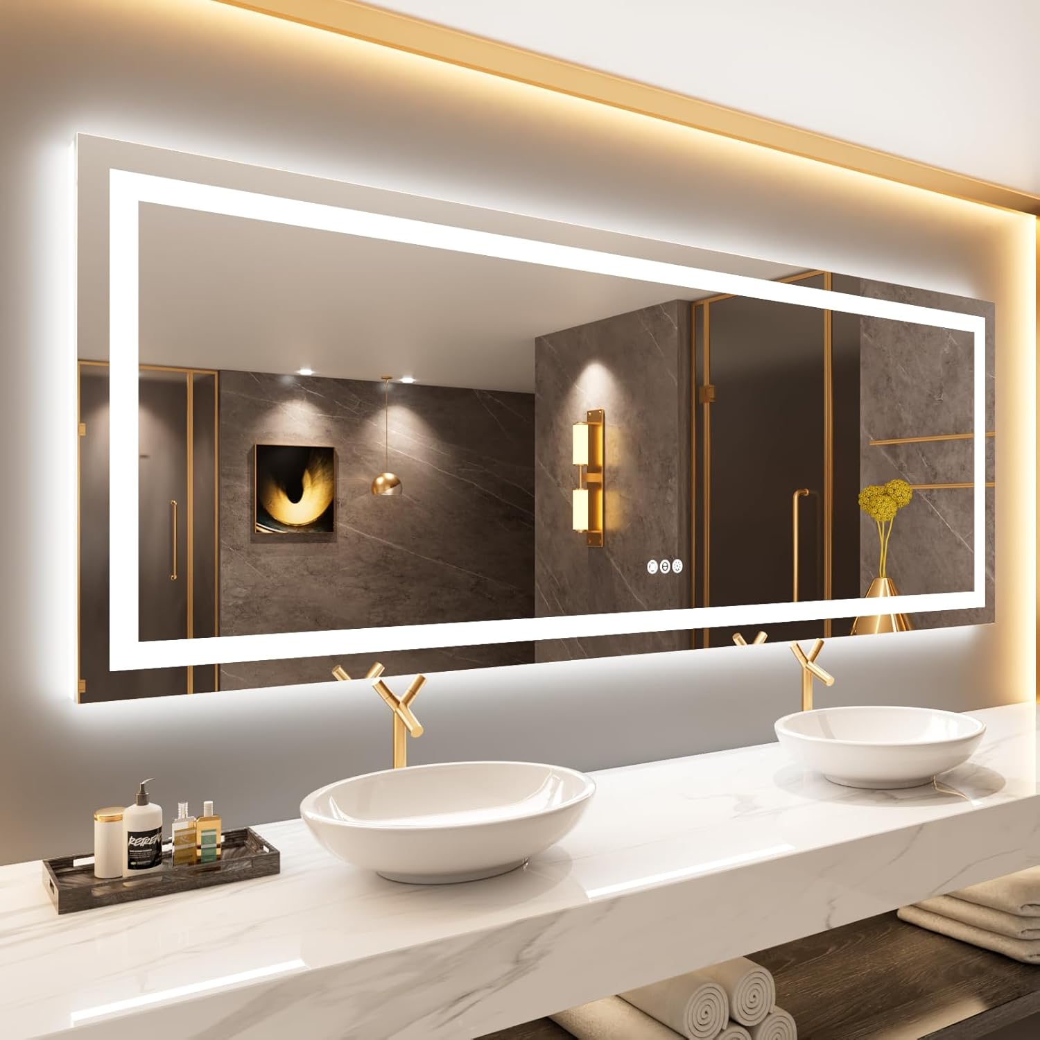 LOAAO 84X32 LED Bathroom Mirror with Lights and Anti-Fog Feature
