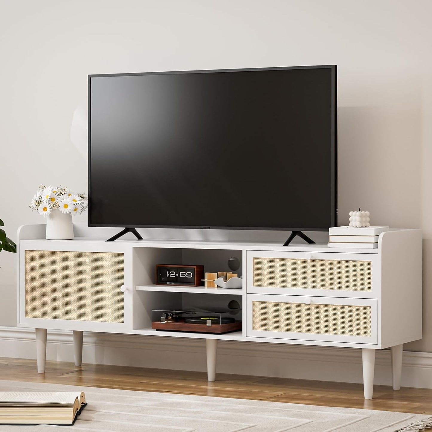 Mid Century Rattan TV Stand - Stylish Storage Solution