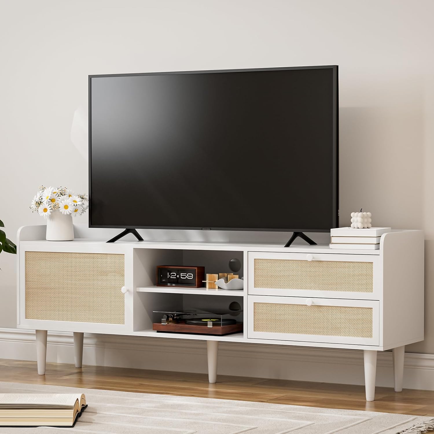 Mid Century Rattan TV Stand - Stylish Storage Solution