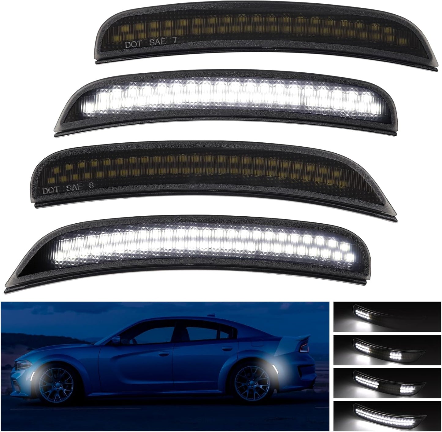 Dynamic White LED Side Marker Lights for Dodge Charger 2015-2024