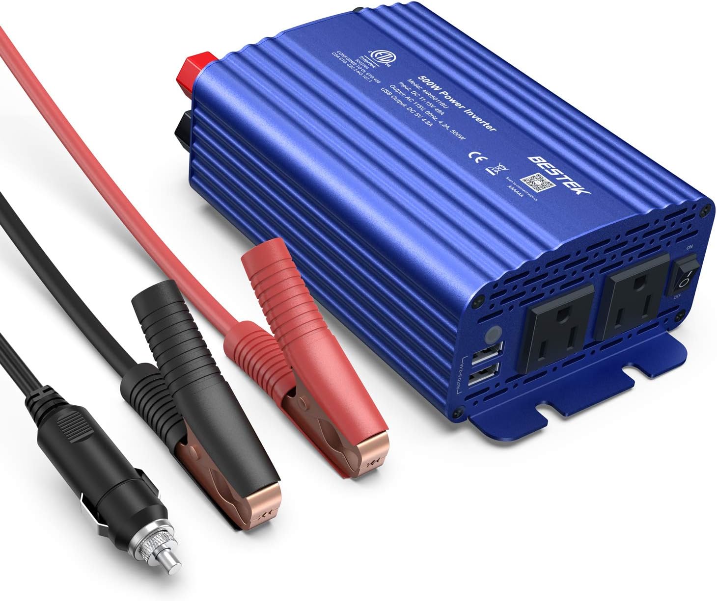BESTEK 500W Power Inverter for Car with Dual USB Charger