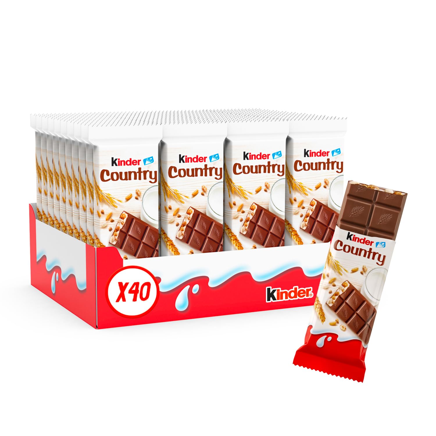 Ferrero Kinder Country Milk Chocolate Bars - 40 Individually Wrapped