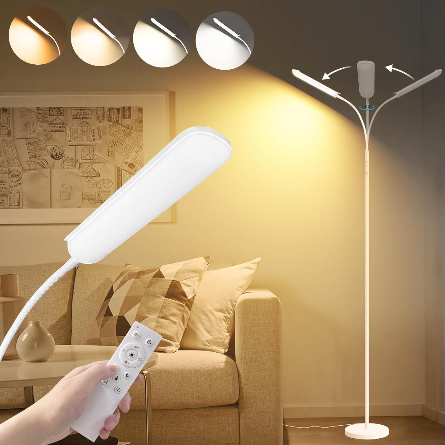 Bright LED Floor Lamp for Living Room with Remote Control