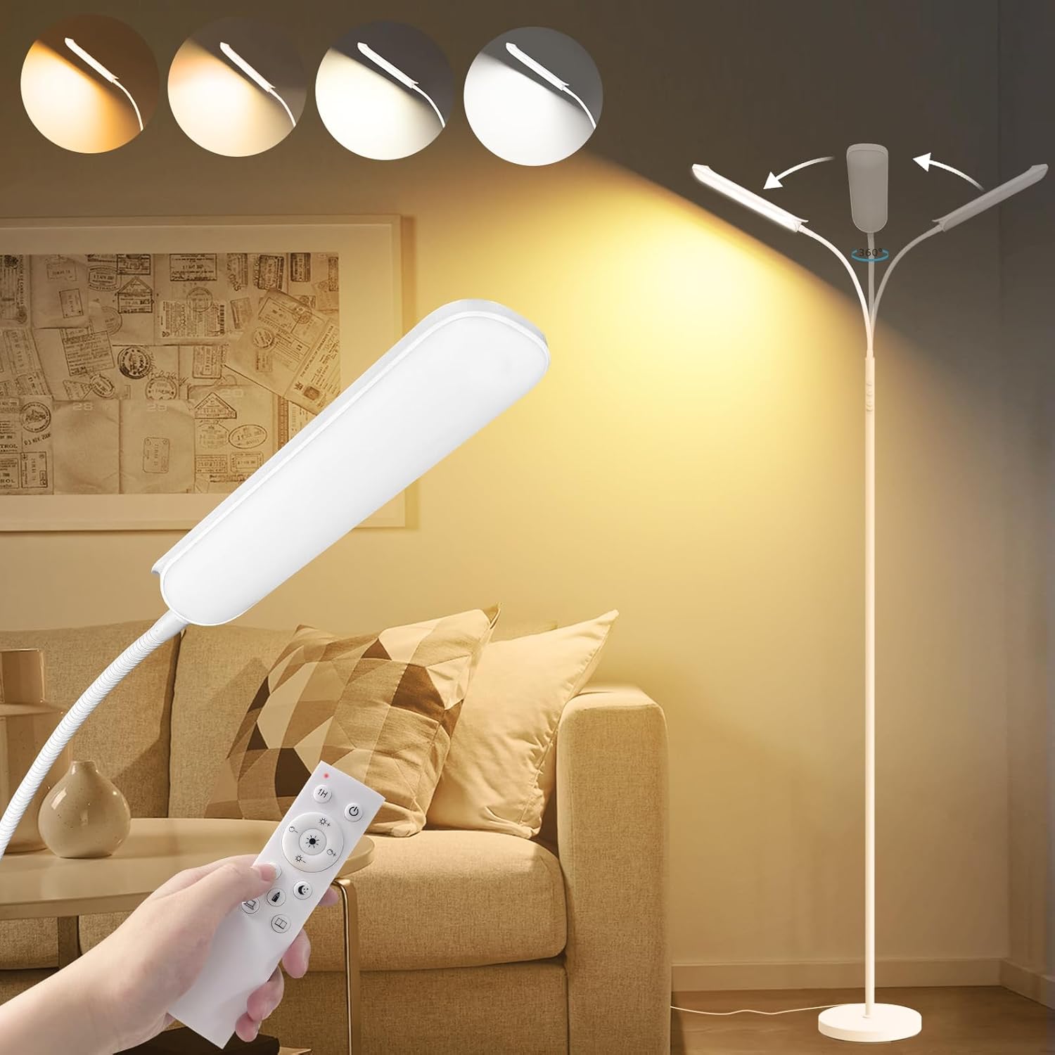 Bright LED Floor Lamp for Living Room with Remote Control
