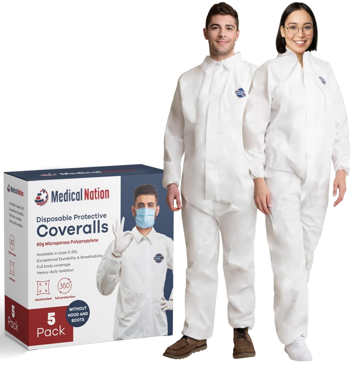 Hazmat Suits Disposable 5 Pack for Heavy Duty Protection