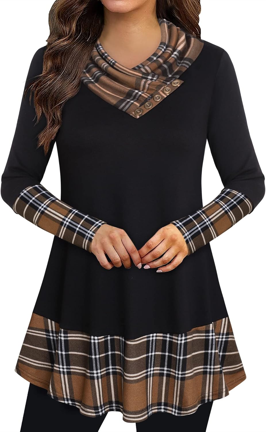 Cowl Neck Tunics Long Sleeve Casual A-Line Top Blouse Review