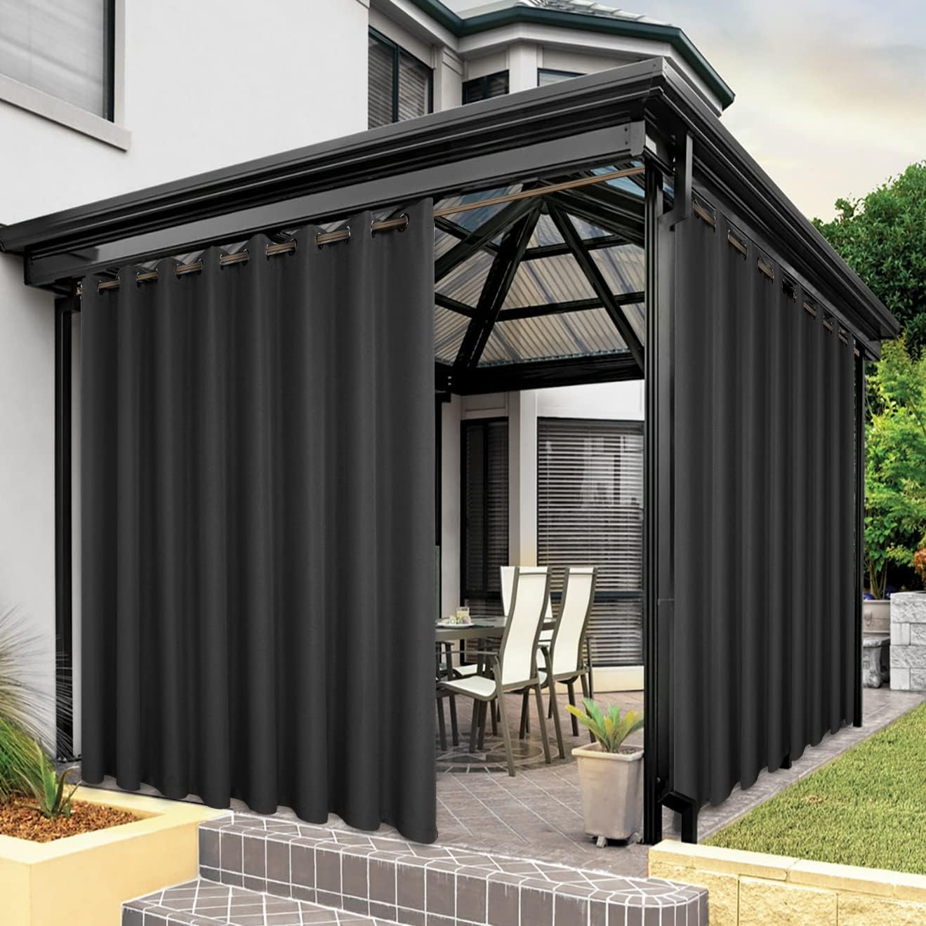 BONZER Waterproof Indoor/Outdoor Curtains for Total Privacy