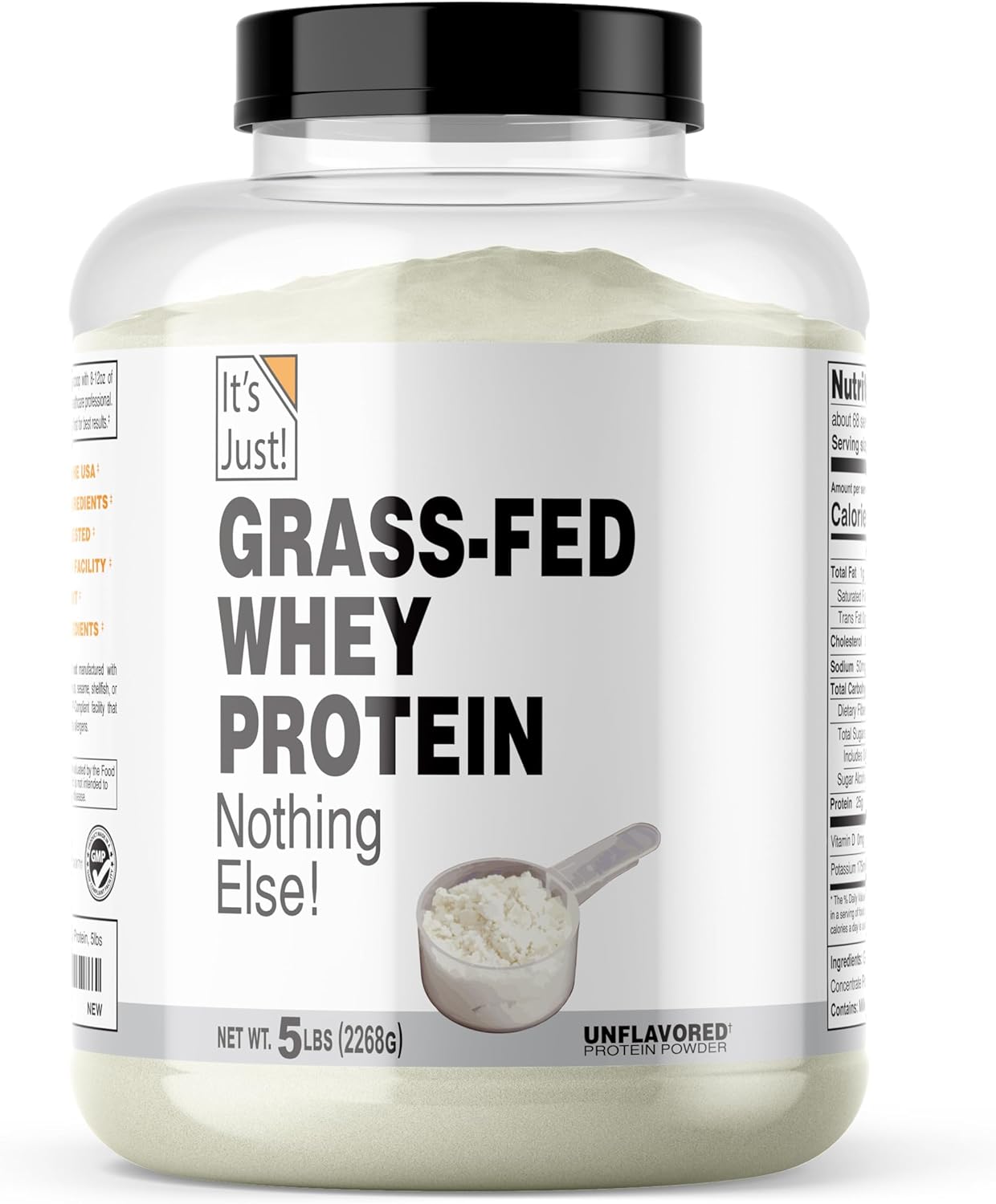 100% Whey Protein Concentrate - Grass-Fed Unflavored 5 Pound