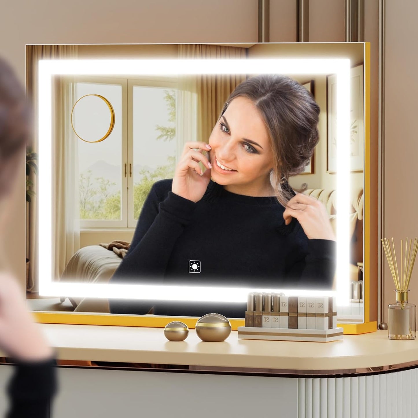 Large LED Makeup Vanity Mirror with USB Charging & 10X Magnification