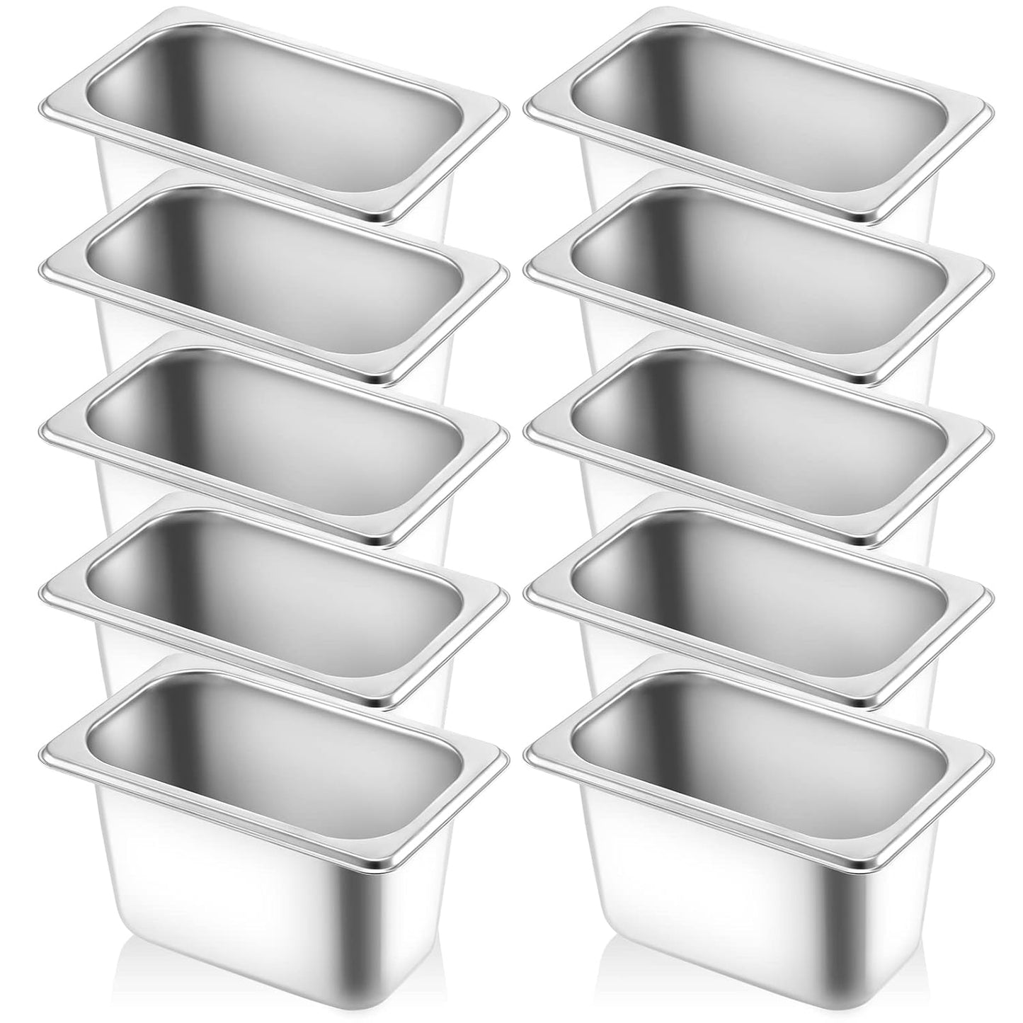 10 Pcs 1/9 Size 4 Inch Deep Stainless Steel Hotel Pan Set