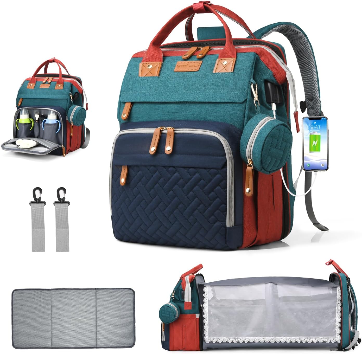 Multifunction Waterproof Diaper Bag Backpack with Changing Station