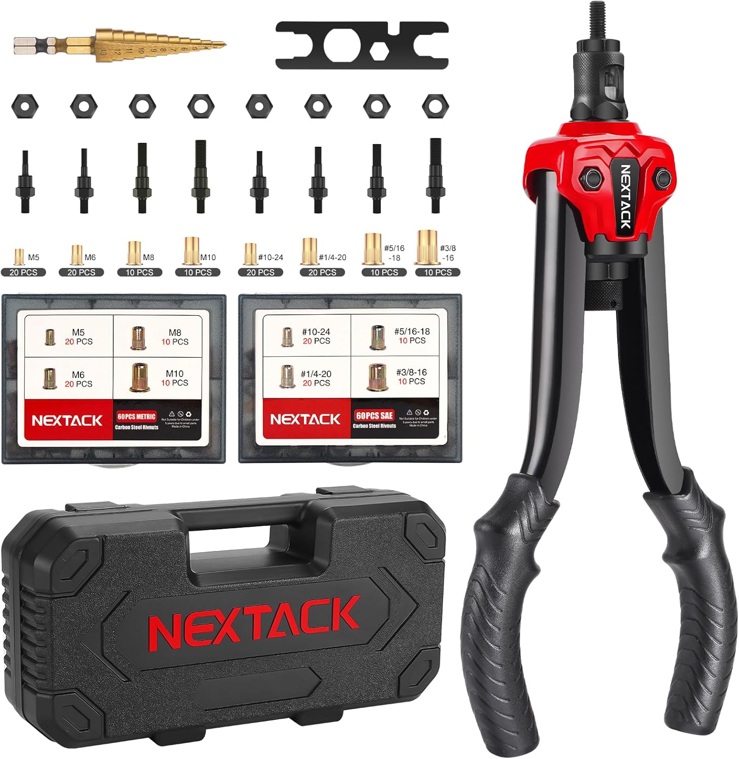 Rivet Nut Tool Kit with Step Drill Bit and 120 Nutserts