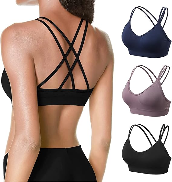 VEQKING Women's Cross Back Sports Bra for Medium Support Yoga