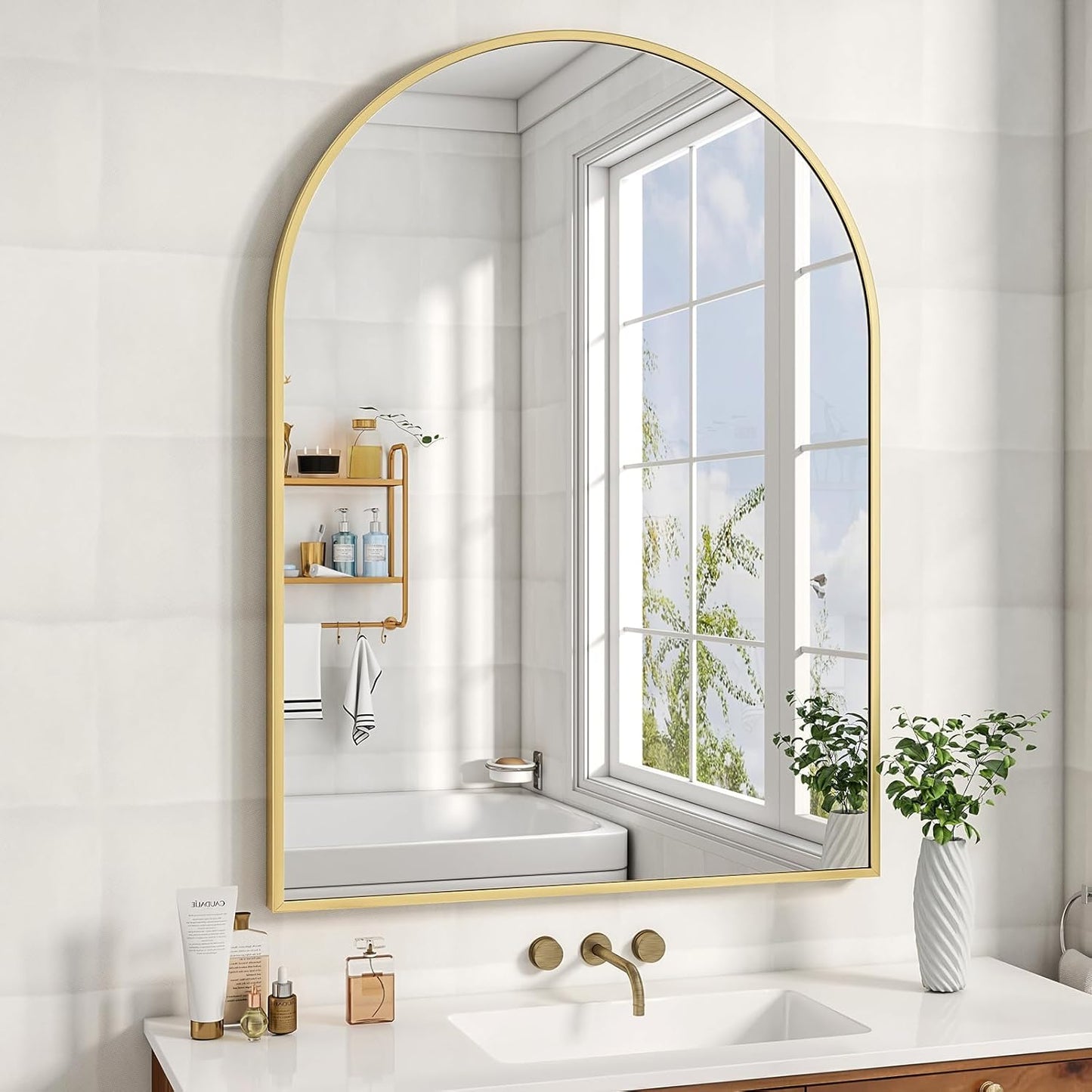 32x48 Arched Bathroom Mirror with Aluminum Frame for Home