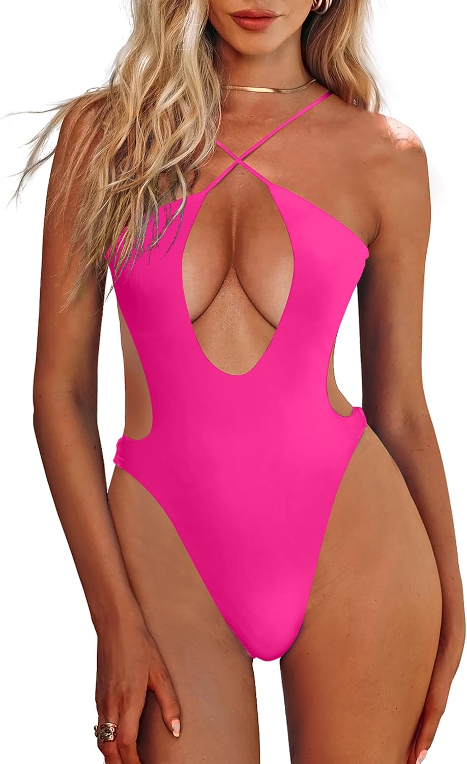 HYPERFIRE Women's Sexy Criss Cross Halter Monokini Swimsuit