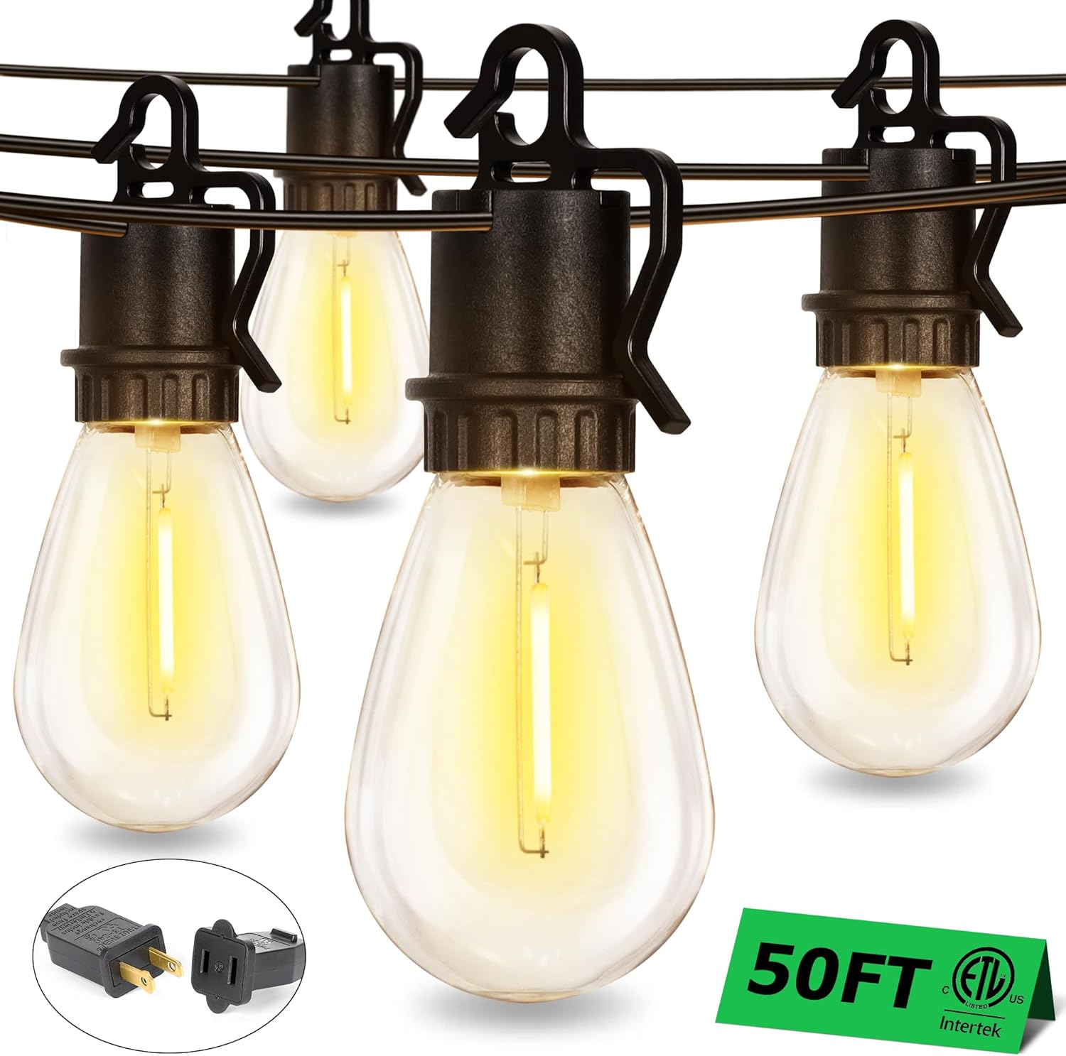 50FT Outdoor String Lights with Shatterproof Vintage Bulbs