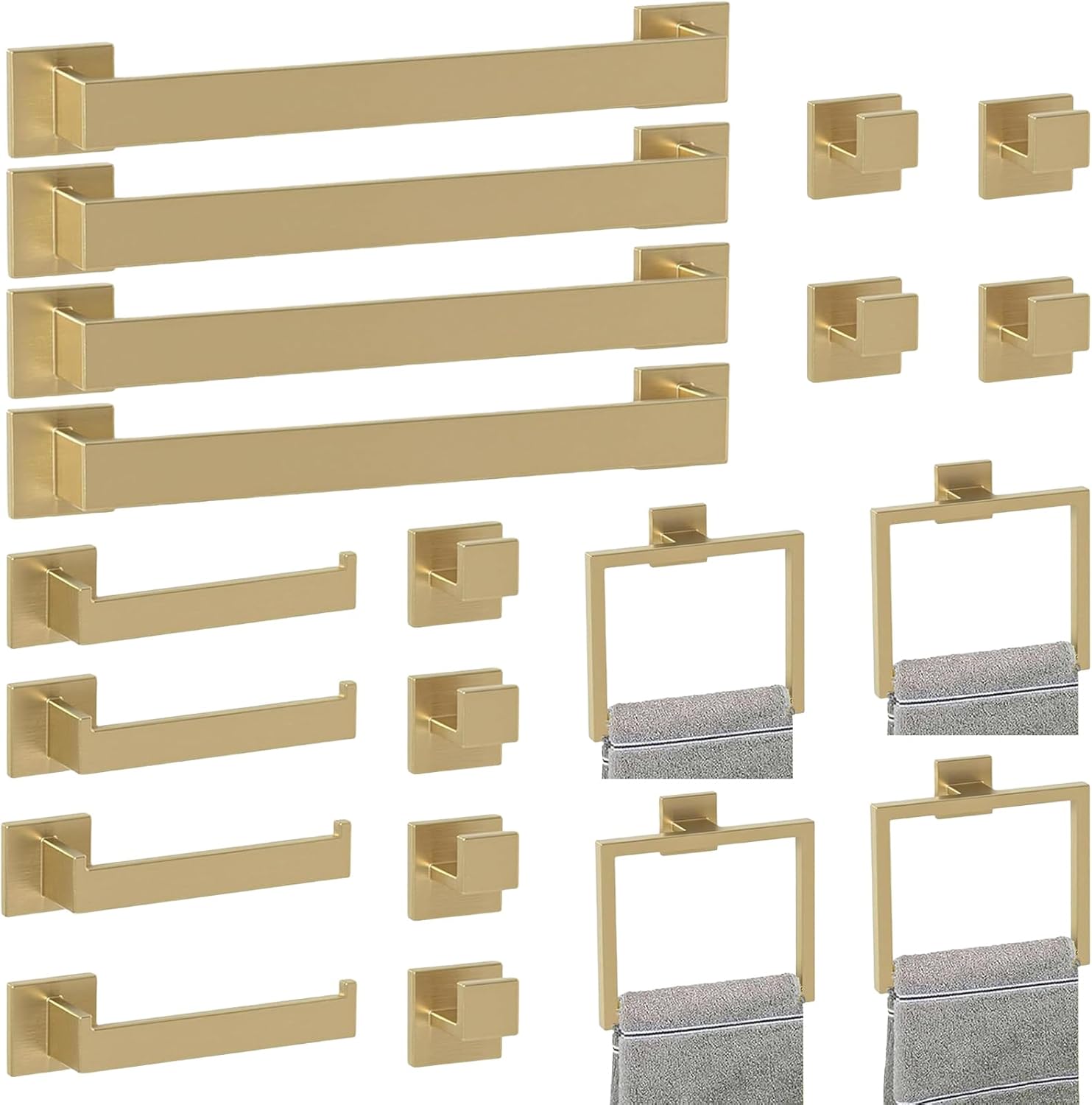 Bathroom Accessory Towel Bar Set: 20 Pieces Gold Hardware